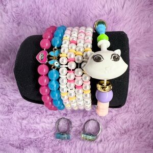 Colorful Beaded Bracelet Set with Cat Charm